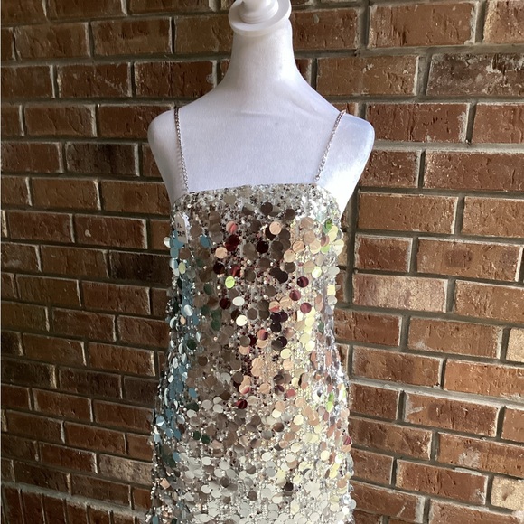 Sequin Chain Strap Mini Dress (Silvery Grey) - Picture 6 of 14